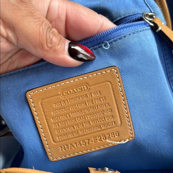 Coach Blue and Tan Suede Tote with Leather Trim - Picture 3 of 4